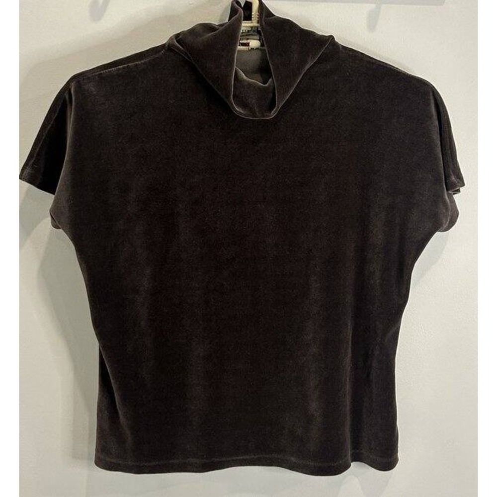 Vintage Talbots Short Sleeve Chocolate Brown Velvet Turtleneck Top Size XL